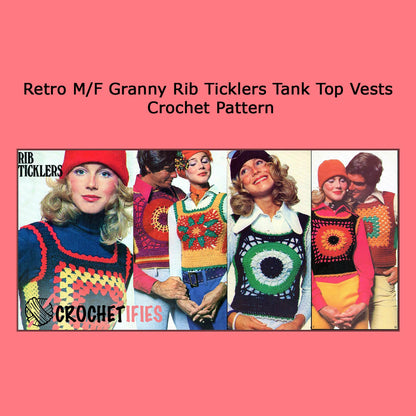 Retro M/F Granny Rib Ticklers Tank Top Vests Crochet Pattern - Crochetifies™