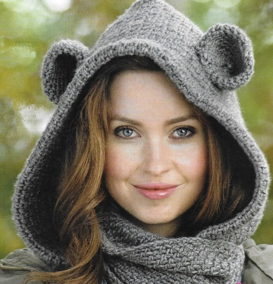 Ladies cosy bear cowl (all-in-one hat and scarf) crochet pattern - Crochetifies™