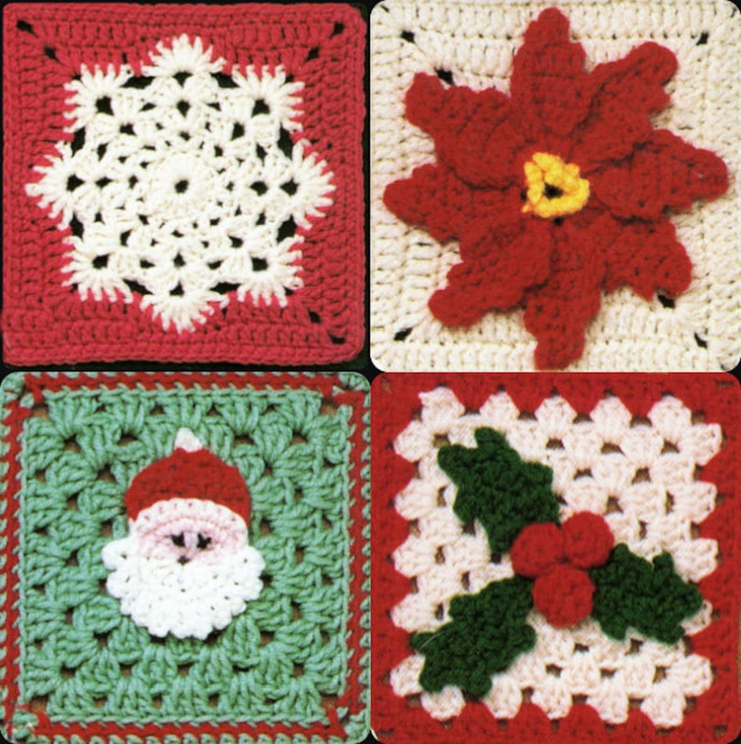 4 Christmas Holiday Granny Square Motif Crochet Pattern