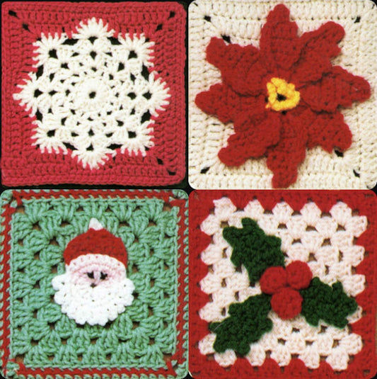 4 Christmas Holiday Granny Square Motif Crochet Pattern