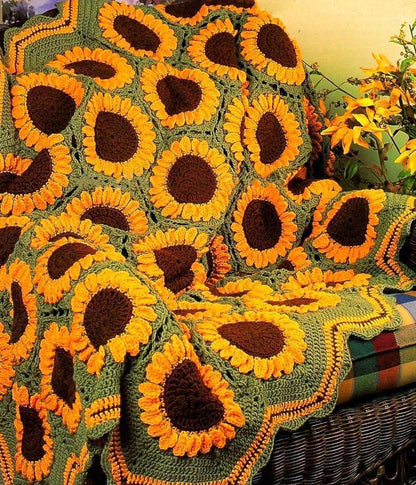 Hexagon Sunflowers Afghan Crochet Pattern - Crochetifies™
