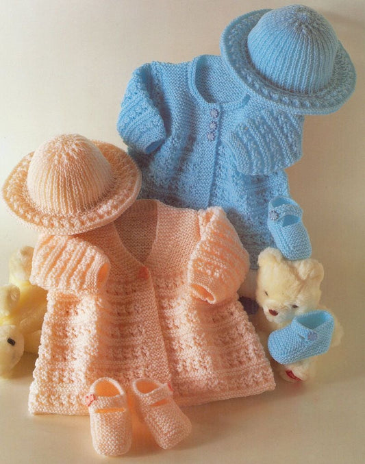 Baby Matinee Coats Hat & Shoes Knitting Pattern - Crochetifies™